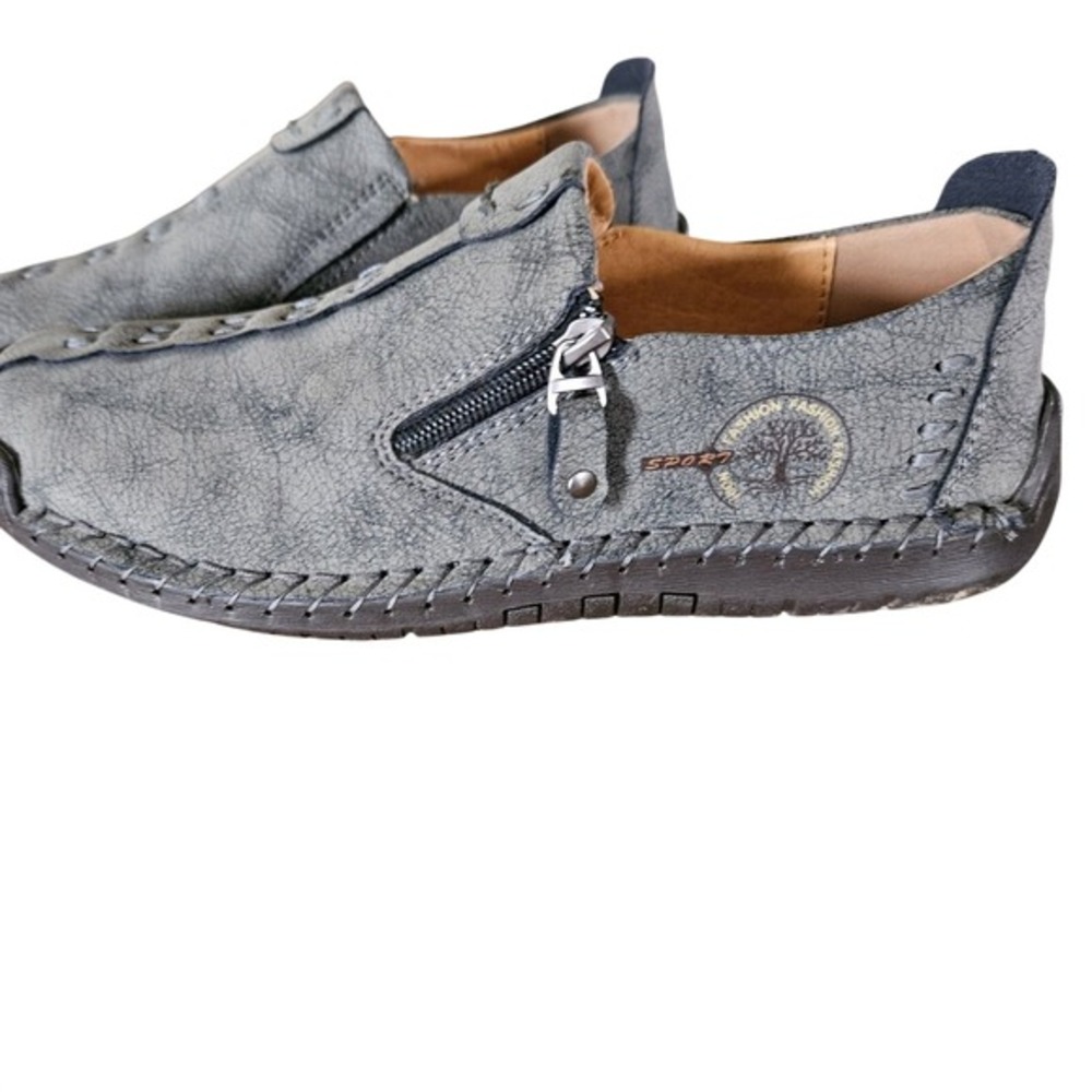 Mens Grey Leather Driving Loafers 8.5 Casual Moccasins Luxury Style‎